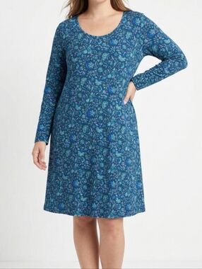 Lands End 100% Cotton Floral Print Shift Dress Jersey Knit Lightweight Casual L